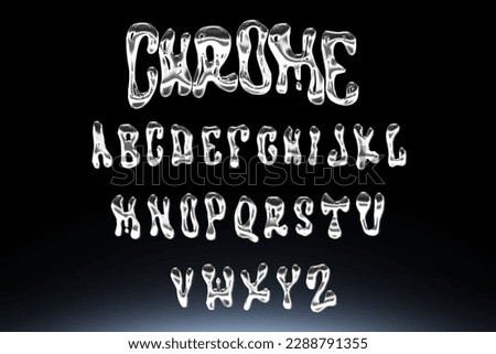 Chrome font. Liquid metal alphabet, melted steel letters. Glossy 3D font Royalty-Free Stock Photo #2288791355