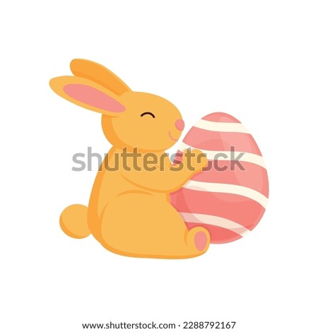Cute easter bunny with colored pink egg. Isolated vector illustration on white background