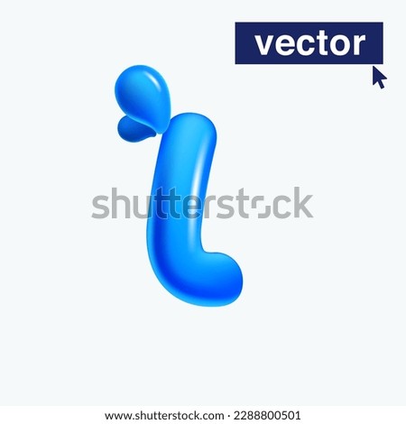 I letter logo made of blue clear water and dew drops. 3D realistic plastic cartoon balloon style. Glossy vector illustration. Perfect for eco-friendly banners, vibrant emblem, healthy food art.