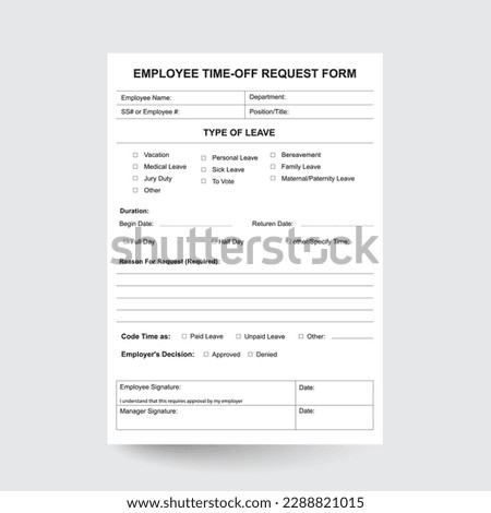 Employee Time Off Request Form,Vacation Request Form,employee time off,Employee Vacation Form,Human Resources Form,hr template,Employee Form Royalty-Free Stock Photo #2288821015