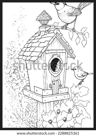 Bird House Coloring Pages for Adult