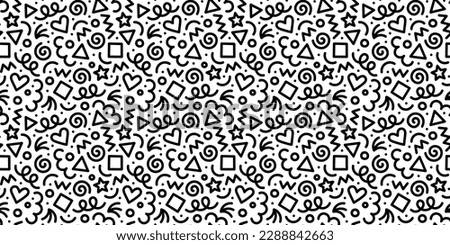 Fun black line doodle seamless pattern. Creative minimalist style art background for children or trendy design with basic shapes. Simple childish scribble backdrop. Royalty-Free Stock Photo #2288842663