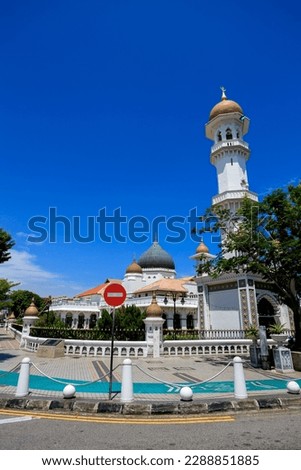 Exterior of Masjid Kapitan Keling Mosque located in Georgetown, Penang, Malaysia.
