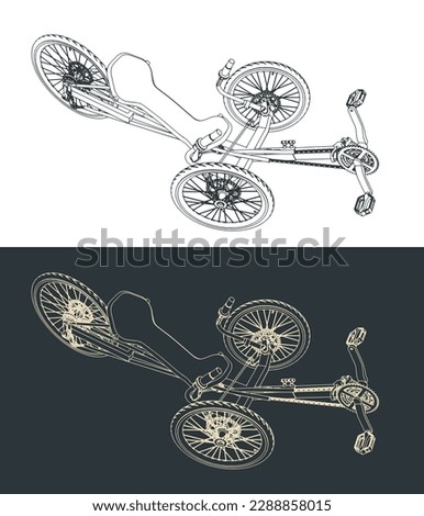 Stylized vector illustration of drawings of recumbent bike