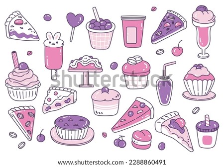 set of hand drawn desserts doodle design element