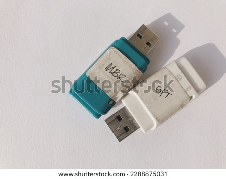 usb flash drive, computer, MBR and GBT isolated on white background.