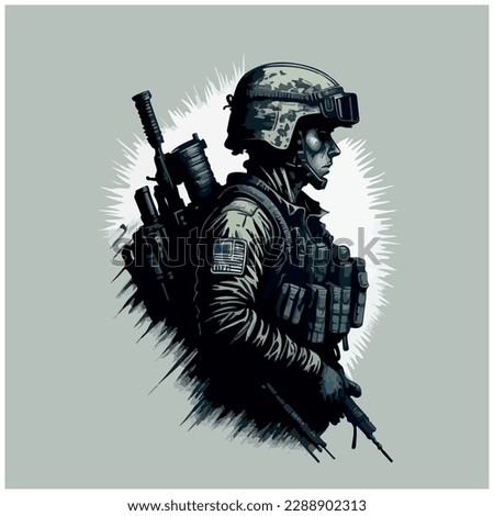 vector image of illustration of soldier in gray colors