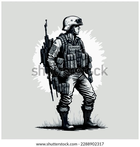 vector image of illustration of soldier in gray colors