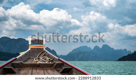 Incredible scenery in thailand. Khao Sok National Park, Cheow Lan lake. Beautiful rocks. Summer vacation trips, Tourism destinations place Asia. Long tail boat trip