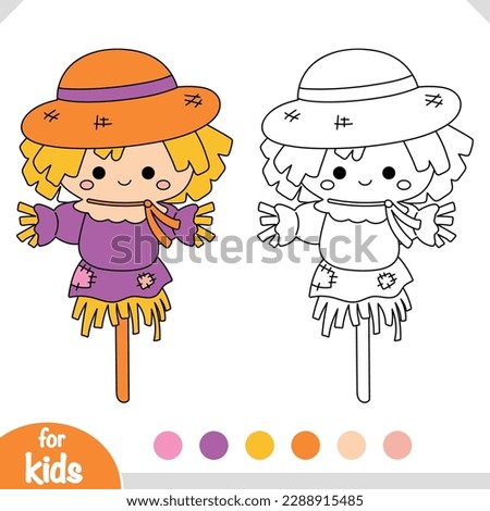 Coloring book for children, Cute cartoon scarecrow