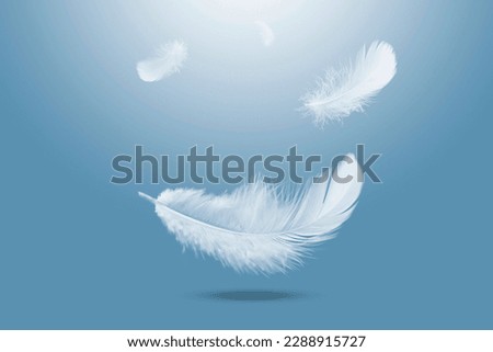 Abstract White Bird Feathers Falling in The Air. Floating Feathers in Heavenly	
 Royalty-Free Stock Photo #2288915727