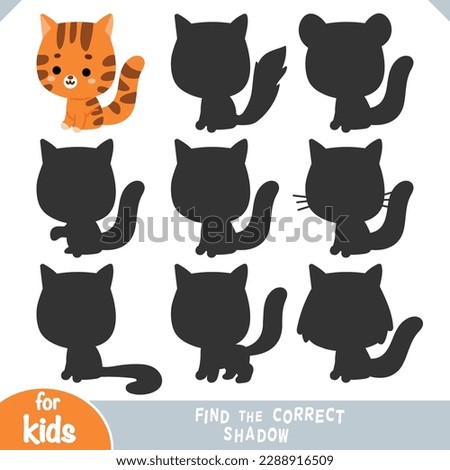 Find the correct shadow, education game for children, Cartoon cute character cat