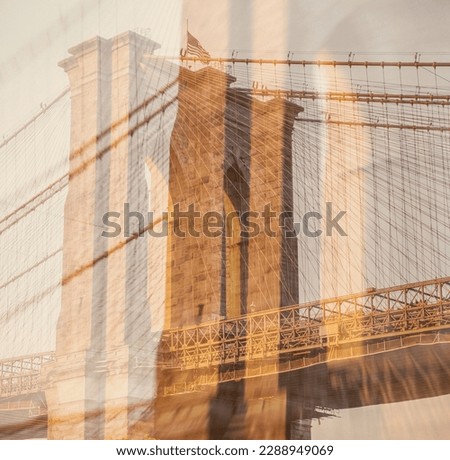 Brooklyn Bridge Tower at sunset, New York City.