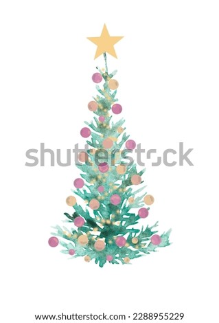 Christmas tree with star, balls and lights