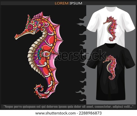 Seahorse mandala arts isolated on black and white t shirt.