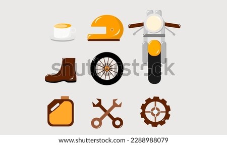 coffee motorcycle Elements for Design Vector Illustration. cafe racer Realistic 3D Objects in Cartoon Style