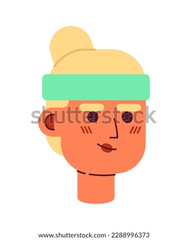 Confident woman with workout headband semi flat vector character head. Editable cartoon style face emotion. Simple colorful avatar icon. Spot illustration for web graphic design and animation