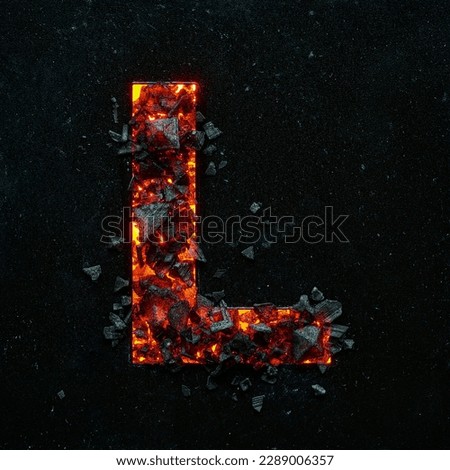A photo of a burning capital letter L on a black background is made of hot coals.