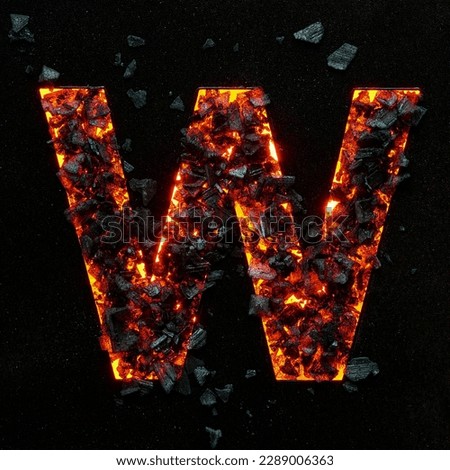 A photo of a burning capital letter W on a black background is made of hot coals.