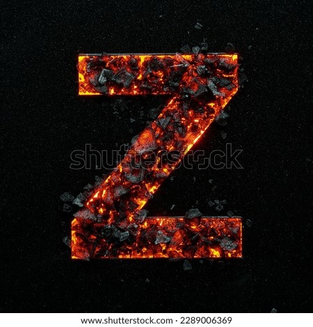 A photo of a burning capital letter Z on a black background is made of hot coals.