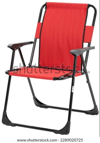 red folding wooden arm metal camping chair Royalty-Free Stock Photo #2289020725