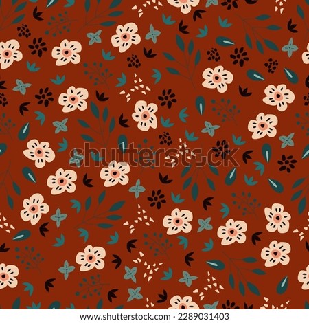 Vector seamless pattern on a plain isolated background with small wildflowers