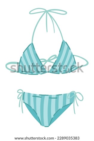 Bikini swimsuit cartoon clipart. Summer clothes, beach vacation accessory doodle isolated on white. Vector illustration in modern style..