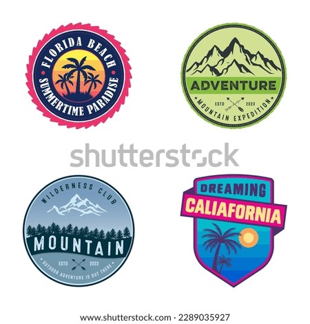 Set of outdoor adventure badges and hunting logo emblems. Set of mountain expedition badges. Vector. The concept for the hunting club shirt or logo, print, stamp, or tee.
