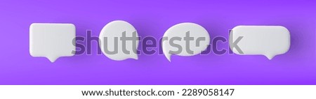 3D white speech bubble icon set on a purple background.