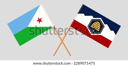 Crossed flags of Djibouti and The State of Utah. Official colors. Correct proportion. Vector illustration
