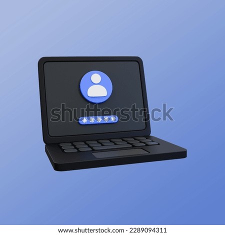 3d minimal security system. user authentication. identity verification. laptop with a password login screen. 3d illustration. clipping path included.