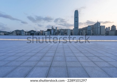 empty floor with city skyline in hong   kong china