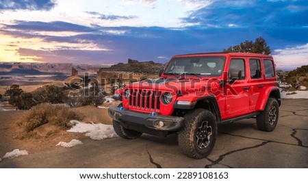 Jeep rubicon 4xe near canyon lands national park in utah. Royalty-Free Stock Photo #2289108163