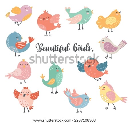 Clipart cute birds. Vector graphics. Isolated on white background