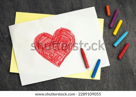 heart drawn with crayons on a white sheet of paper, children's drawing, happy mother's day, father's day Royalty-Free Stock Photo #2289109055