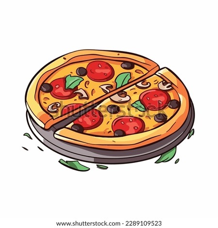 One whole circle italian chees pizza cartoon flat illustration vector isolated in white background