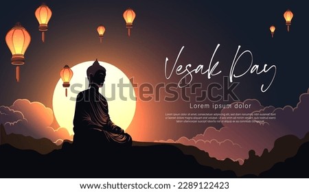 Vesak Day Creative Concept for Card or Banner. Vesak Day is a holy day for Buddhists. Happy Buddha Day with Siddhartha Gautama Statue Design Vector Illustration Royalty-Free Stock Photo #2289122423
