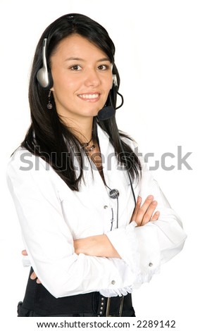 beautiful latin american customer services girl over a white background