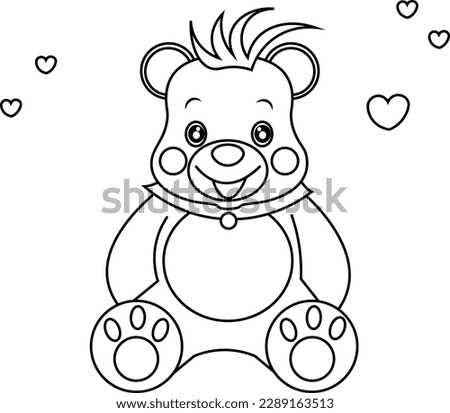 Cute  Teddy Bear Cartoon Black And White Vector Illustration Coloring Page For Coloring Book