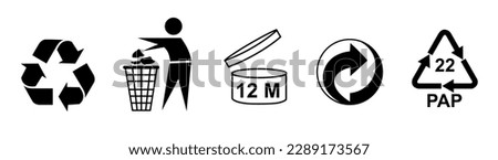 Recycle sign or  Packaging sign vector illustration, International symbol used on packaging to remind people to dispose of it in a bin instead of littering, The universal recycling symbol isolated.  Royalty-Free Stock Photo #2289173567