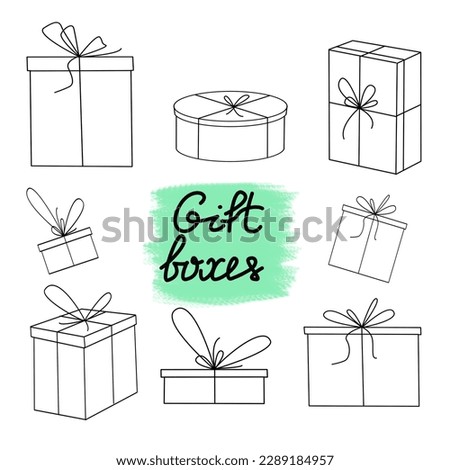 Gift boxes contour clip art isolated . Vector illustration