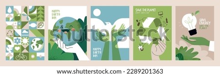 Earth day poster set. Vector illustrations for graphic and web design, business presentation, marketing and print material. Royalty-Free Stock Photo #2289201363