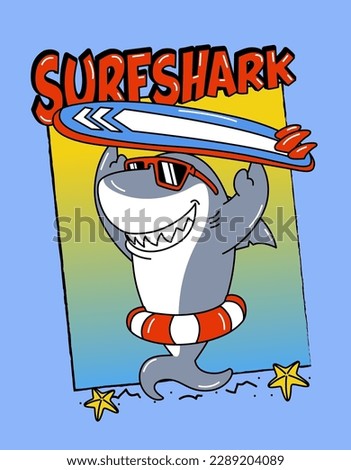 SURF SHARK RUNNING IN THE SEA WITH SURFBOARD