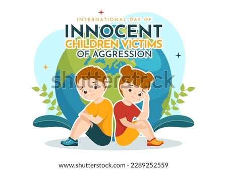International Day of Innocent Children Victims of Aggression Vector Illustration with Kids Sad Pensive and Cries in Flat Cartoon Hand Drawn Templates Royalty-Free Stock Photo #2289252559