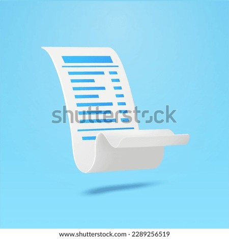 3d receipt bill. pay money with mobile phone banking online payments concept. Easy e bill payment transaction on 3d smartphone Banner for online shopping, advertising. 3D vector illustration. Royalty-Free Stock Photo #2289256519