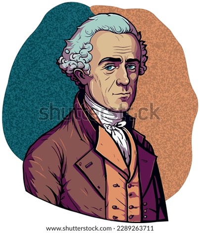Captivating and detailed illustration of Antoine Lavoisier, the renowned 'Father of Modern Chemistry.' This portrait, in a refined caricature style, celebrates the legacy of a scientific pioneer.  Royalty-Free Stock Photo #2289263711