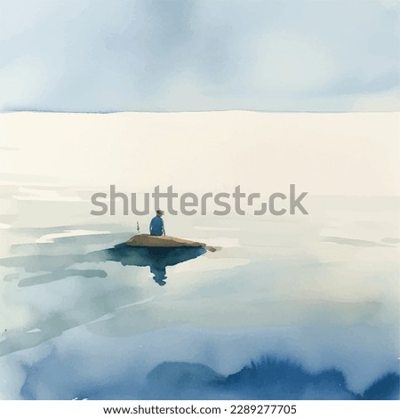 boat on the lake water illustration. Aqua Tranquility: Watercolor Painting of Serenity. Watercolor vector illustration.