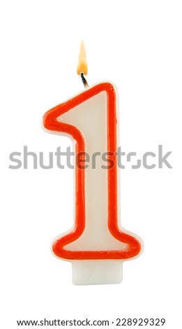 Birthday candle isolated on white background, number 1 Royalty-Free Stock Photo #228929329
