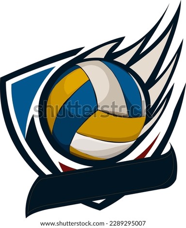 The volleyball logo usually features a volleyball image that is often placed in the center of the logo. The volleyball used in the logo usually has details such as brightly colored panels and shadows 