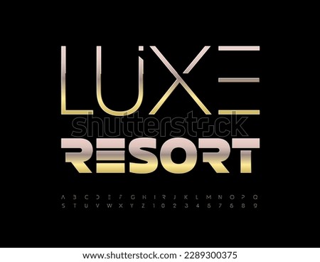 Vector premium logo Luxe Resort. Gold abstract Font. Elite set of Unique Alphabet Letters and Numbers Royalty-Free Stock Photo #2289300375